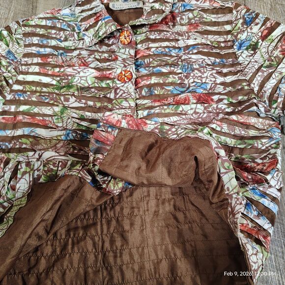 Vintage Lifestyle Womens Textured Jacket Size L Abstract Print Button Front Boho - Picture 3 of 8